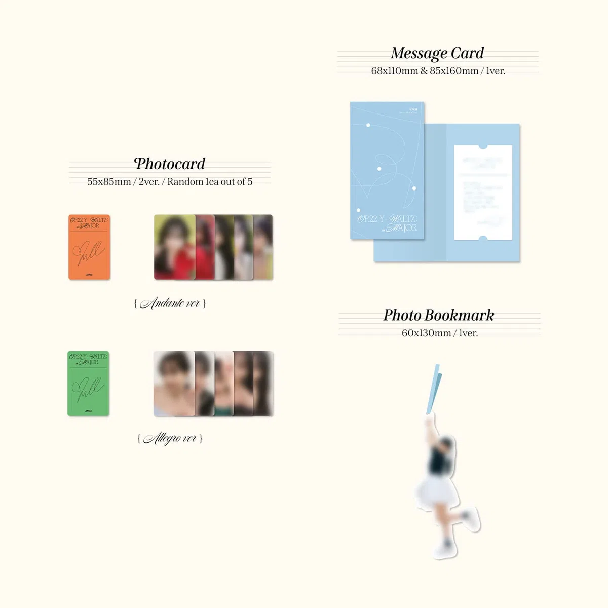 JO YURI - 1st Mini Album [Op.22 Y-Waltz : in Major] (Andante Ver.) Package + Photobook + CD-R + Title Music Score + Envelope + Postcard + Sticker + Photocard + Message Card + Photo Bookmark