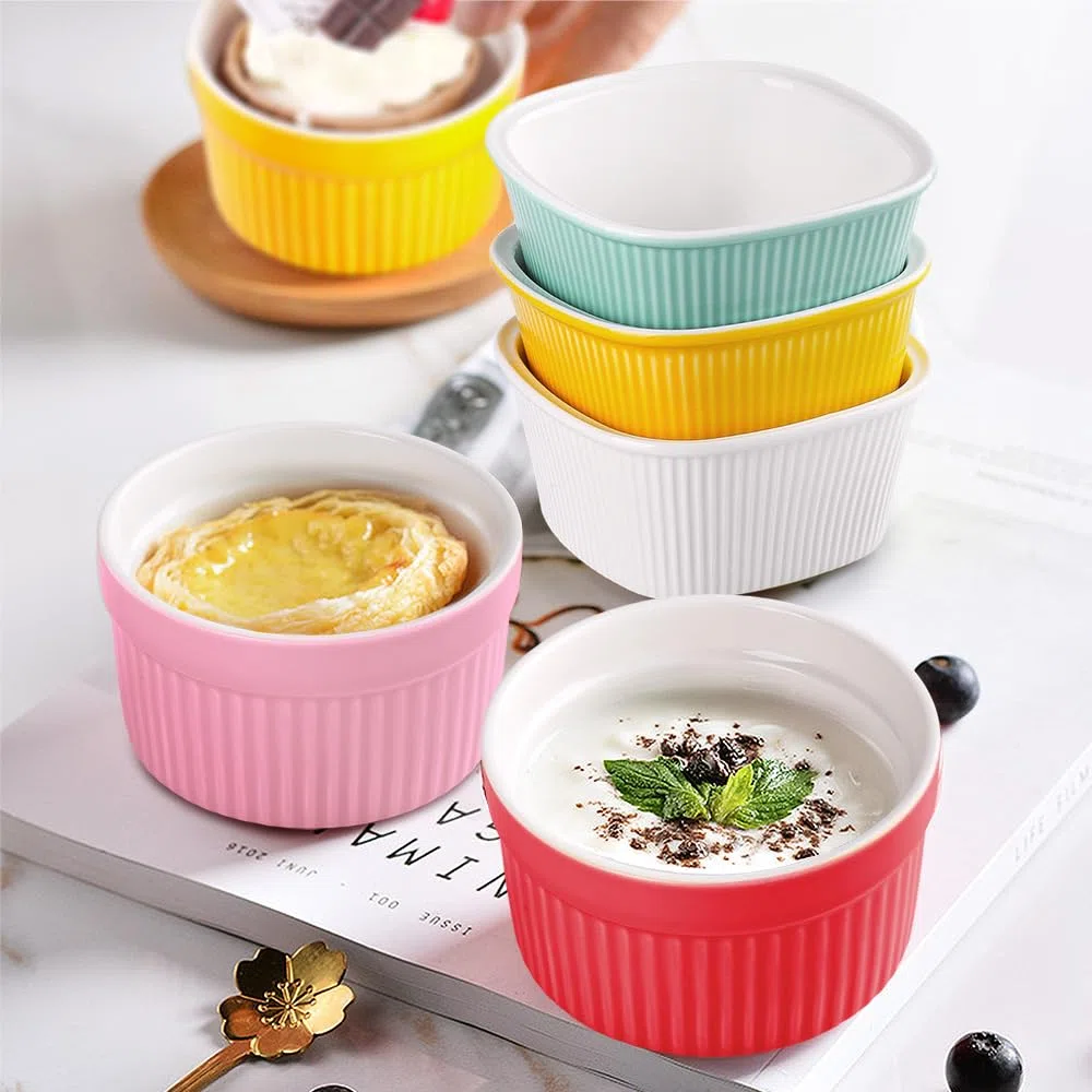 Moldes de cerámica pequeños para souffle para crema brulee, magdalenas, pasteles, soufflés