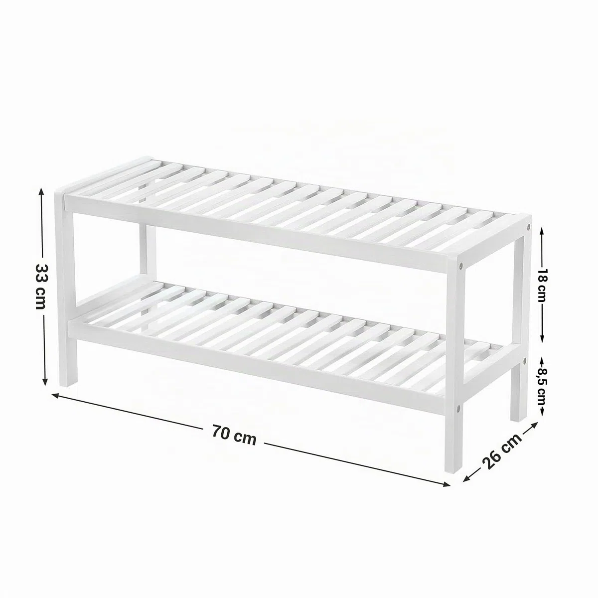 SONGMICS Zapatero de Entrada, 2 Niveles, Estante para Zapatos de Madera de Bambú, Delgado, para Salón Pasillo Dormitorio Baño, 26 x 70 x 33 cm, Blanco LBS02WT
