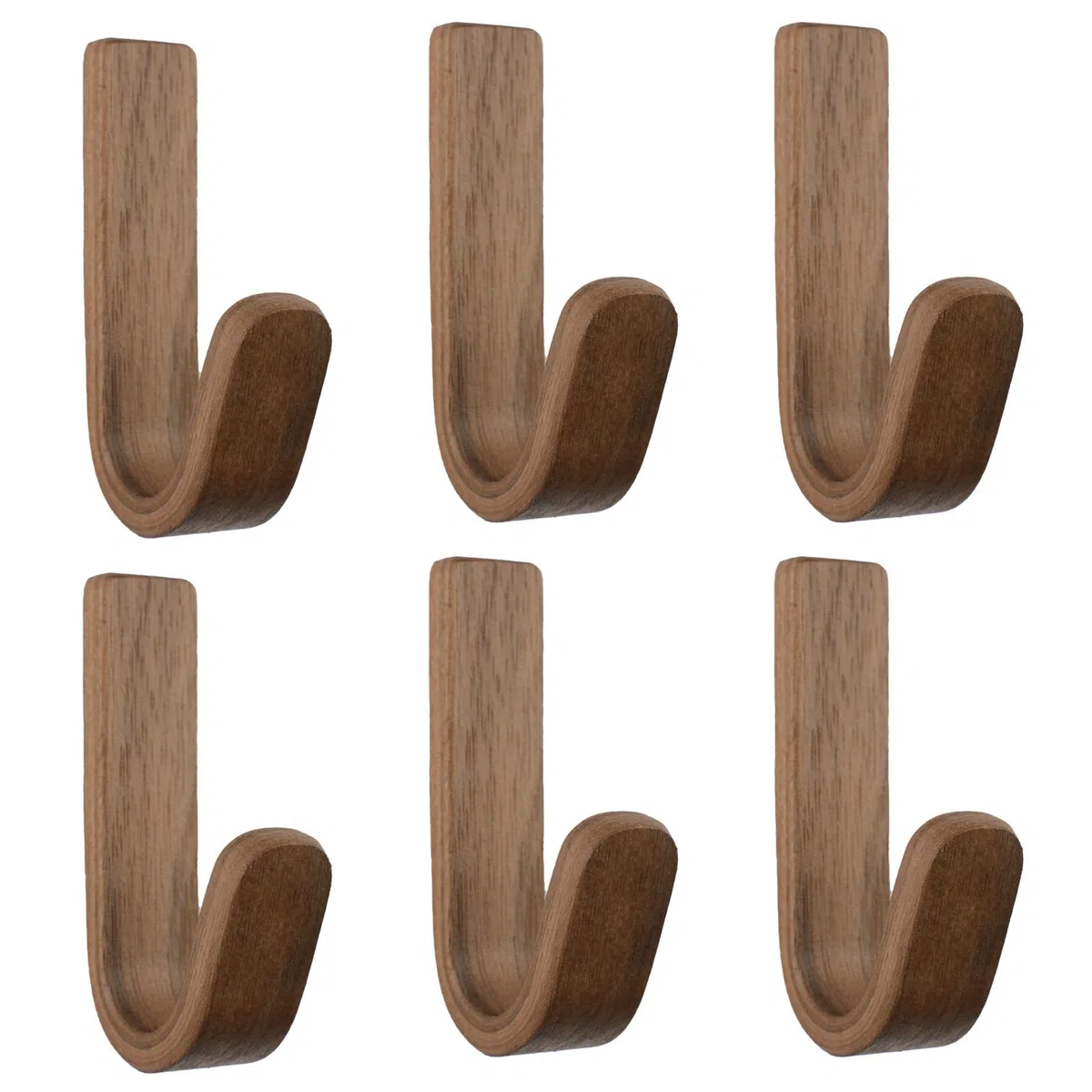 MOROBOR Lot de 6 ganchos murales autoadhesivos de tipo J en nogal, ganchos adhesivos de madera natural, perchero robusto para baño, dormitorio, entrada