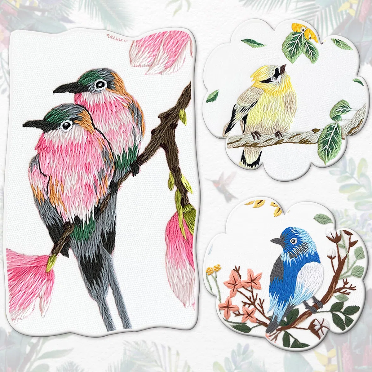 JSRQT 3 Piezas Bordado de Mano Kit Bordado Pájaros Flores Cross Stitch a Mano Patrones para Bordar para Principiantes Adultos Embroidery Kit Bordado Starter Kit Punto de Cruz Kit Completo Manualidades