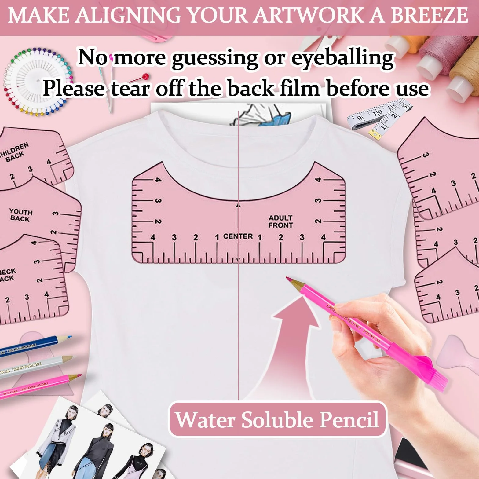 QUKLOGEN 68 Piezas Juego de Herramientas para Camiseta de sublimación,lámina de teflón para Prensa de Transferencia,Camiseta Ruler Guide Alignment para Accesorios de Costura, Accesorios de Plotter