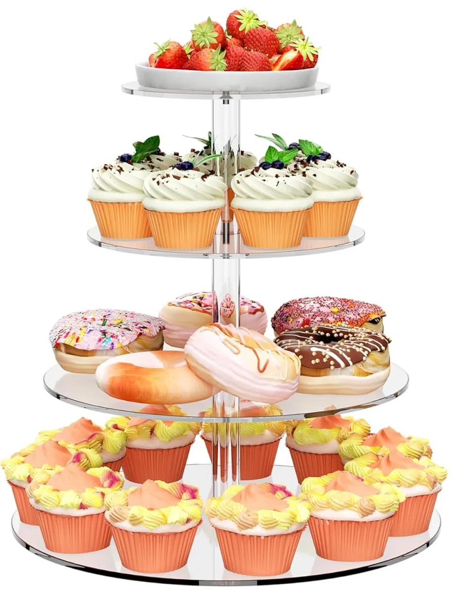 LATERN 4 Niveles Soporte para Cupcakes, Redondo Torre de Acrílico para Cupcakes Expositor Transparente Soporte Reutilizable para Tartas y Postres para Bodas Cumpleaños Baby Shower Halloween Fiesta