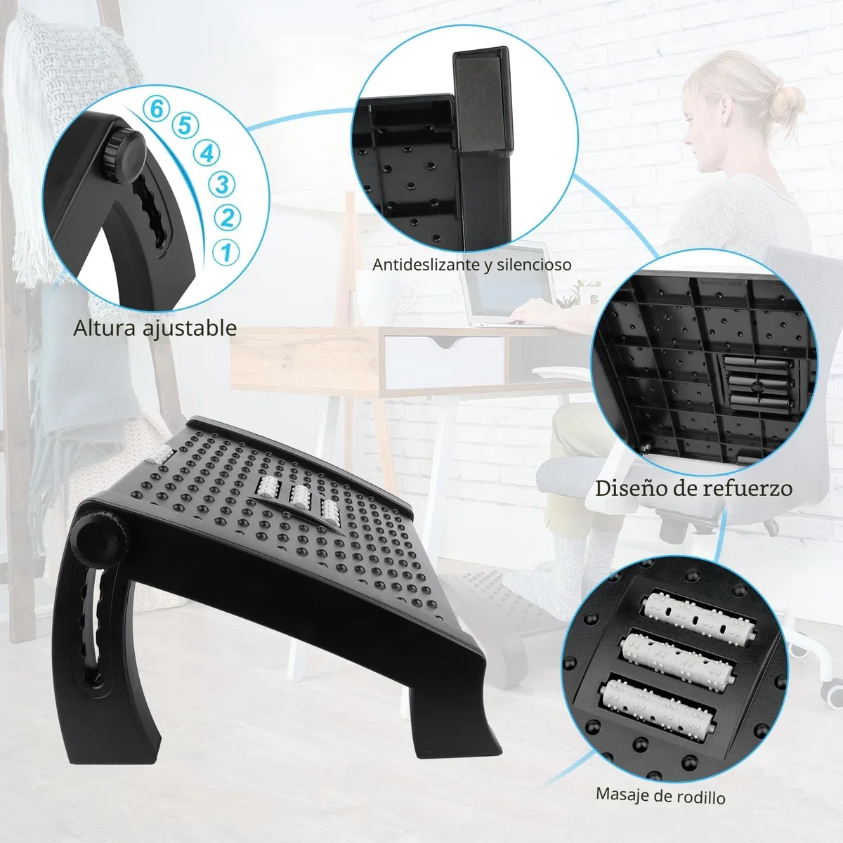 VFANDV Reposapies de Oficina, Reposa pies Reposa pies Reposapies Escritorio Reposapiés Ajustable en 6 Niveles, Reposapiés Ergonómico para Oficina, Hogar, Viajes, Negro