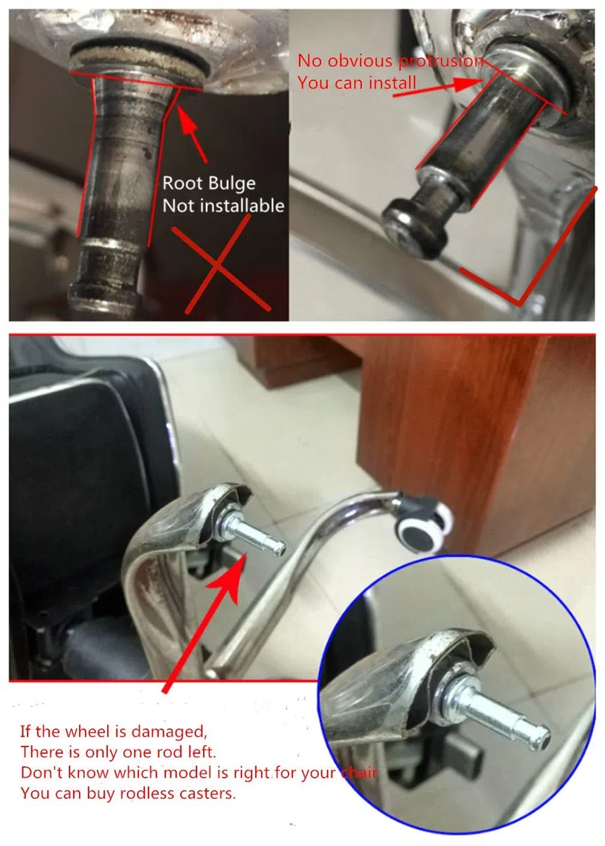 Ruedas Universales de 50 Mm Para Silla de Oficina - Sin Varilla Silencian, Rolling y Silencioso, 5 Piezas (Black)