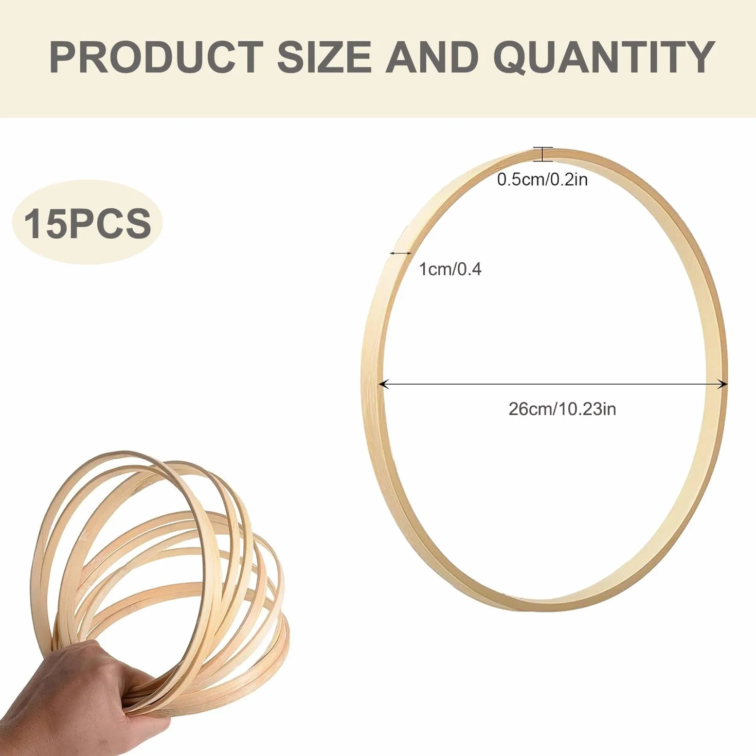 Bhina Aros de Madera Bambú para Manualidades 15 Piezas 26cm