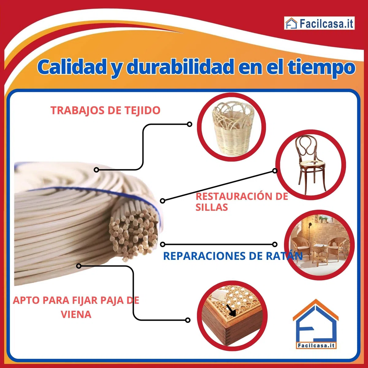 FacilCasa Midollino de junco natural, ideal para restauración de sillas, trenzado de cestas, fijación, paja de Viena por metro, liso, calibrado y flexible (10 metros, 4 mm de diámetro)