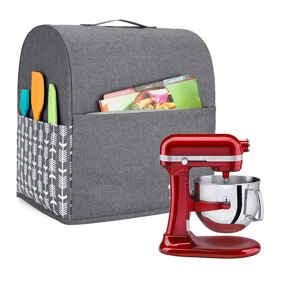 Yarwo Funda para KitchenAid Robots de Cocina, Cubierta para Batidoras Amasadoras, Encaja para Todos Batidoras Amasadoras de 5.7 litros y 7.6 litros(Grande, Gris con Patrón de Flecha)