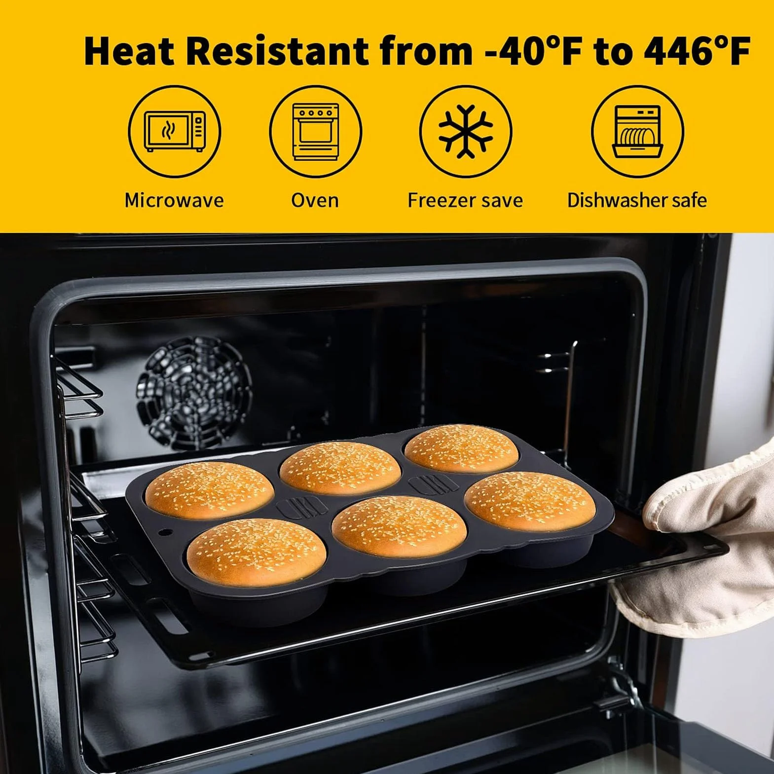 Molde de Silicona para Hamburguesas 6 Cavidades,Molde para Bollos Antiadherente Redondo, 10cm de Diámetro,para Hamburguesas Pan Panecillos y Hojaldres