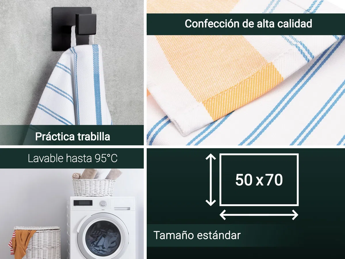ZOLLNER Set de 5 paños de Cocina a Rayas, 50x70 cm, algodón, Muy Grandes