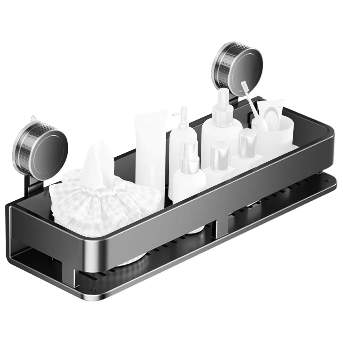 Estante con Ventosa, Organizador de condimentos para gabinete, Estante de Almacenamiento con Ventosa con 5 Ganchos, Accesorio de Cocina para Azulejos, Vidrio, Metal, mármol, hogar, despensa, Sala de
