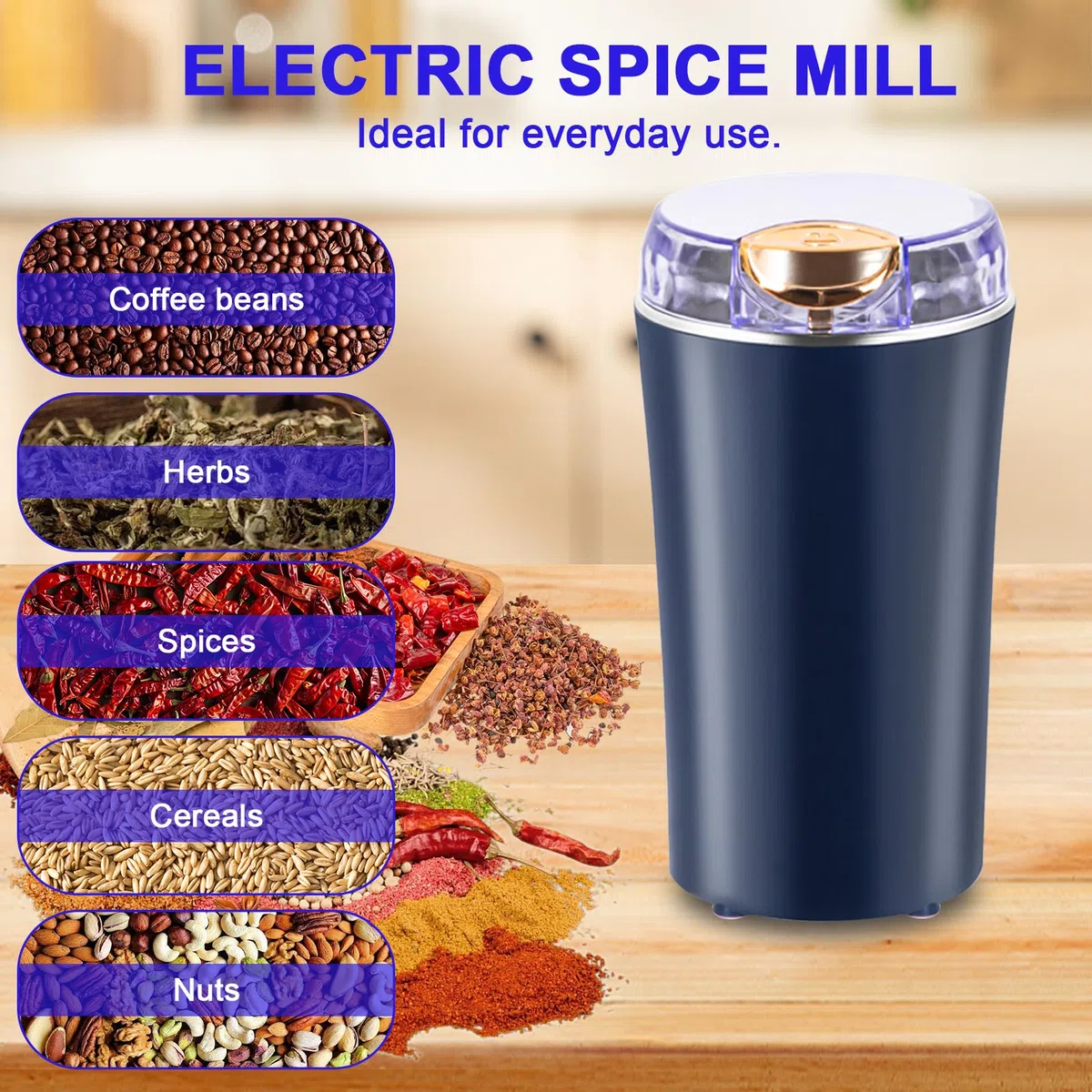 Suevut Molinillo de Café Eléctrico, 80g 200W Molinillo de Cafe, con Cuchillas de Acero Inoxidable Molinillo Cafe Electrico Portátil Molino Café para Granos de Café, Especias, Granos, Frutos Secos