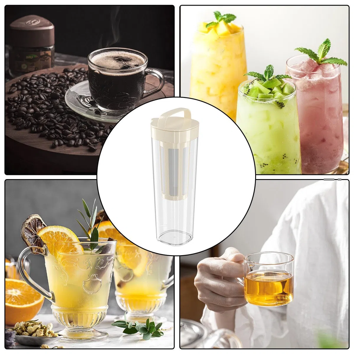 Jarra de café frío – Cafetera manual de preparación en frío, botella de agua para refrigerador, de frutas heladas filtradas para jugos de verano, té helado, café helado