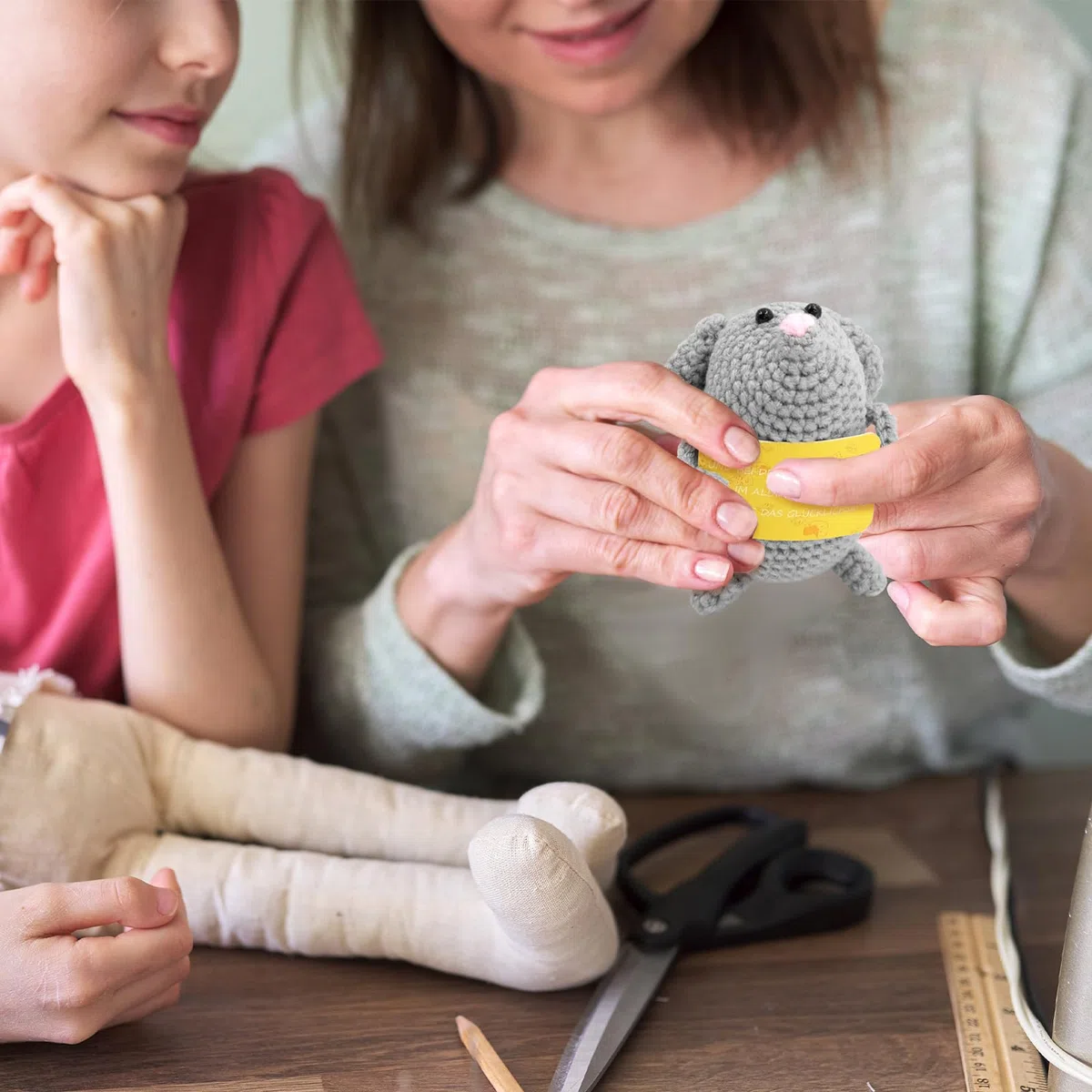 Amuleto de la suerte Pocket Hug Mouse Patata, Lana de punto Muñeca Ratón Muñeca Positivo Mutmacher, Regalo para Buena Recuperación e Inscripción