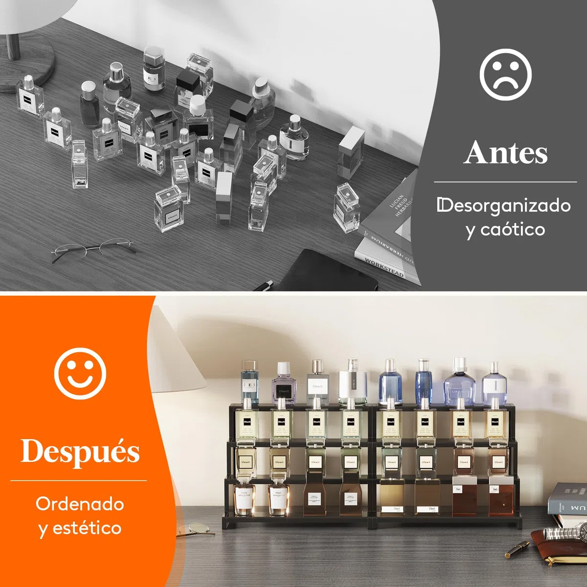 Lifewit Expositor Perfumes 4 Niveles, Estante Perfumes Verticales de Plástico, Expositor Metacrilato para Figuras Pop, Magdalenas, Cosmético, 1 Paquete, Negro, 30 cm