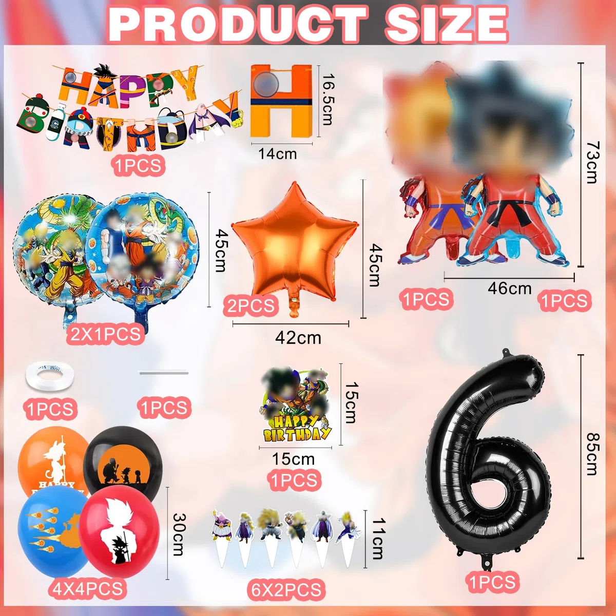 37 Piezas Set de Cumpleaños Dragnball 6 Años Niño, Decoracion Cumpleaños Dragnball Globos de Infantil, Decoración Globos para Fiesta de Niños