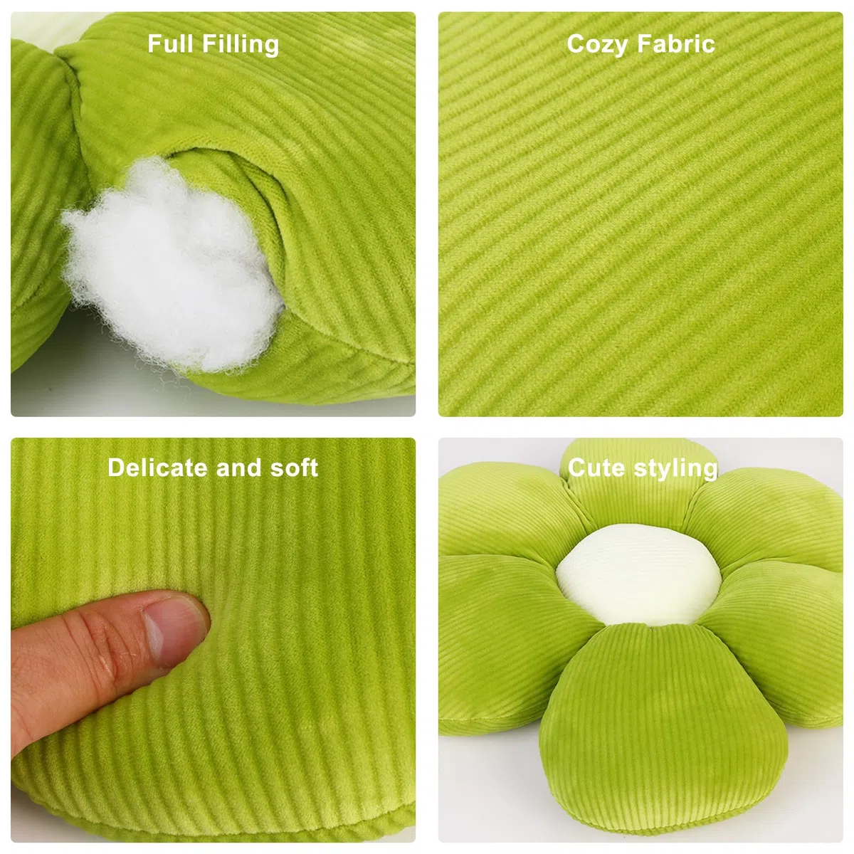 QKURT 2 Almohadas de Flores, Almohada de Piso con diseño de Flores, Cojín con Forma de Margarita, Cojín de pétalo Suave y Esponjoso para el hogar Sofá Coche(Verde)