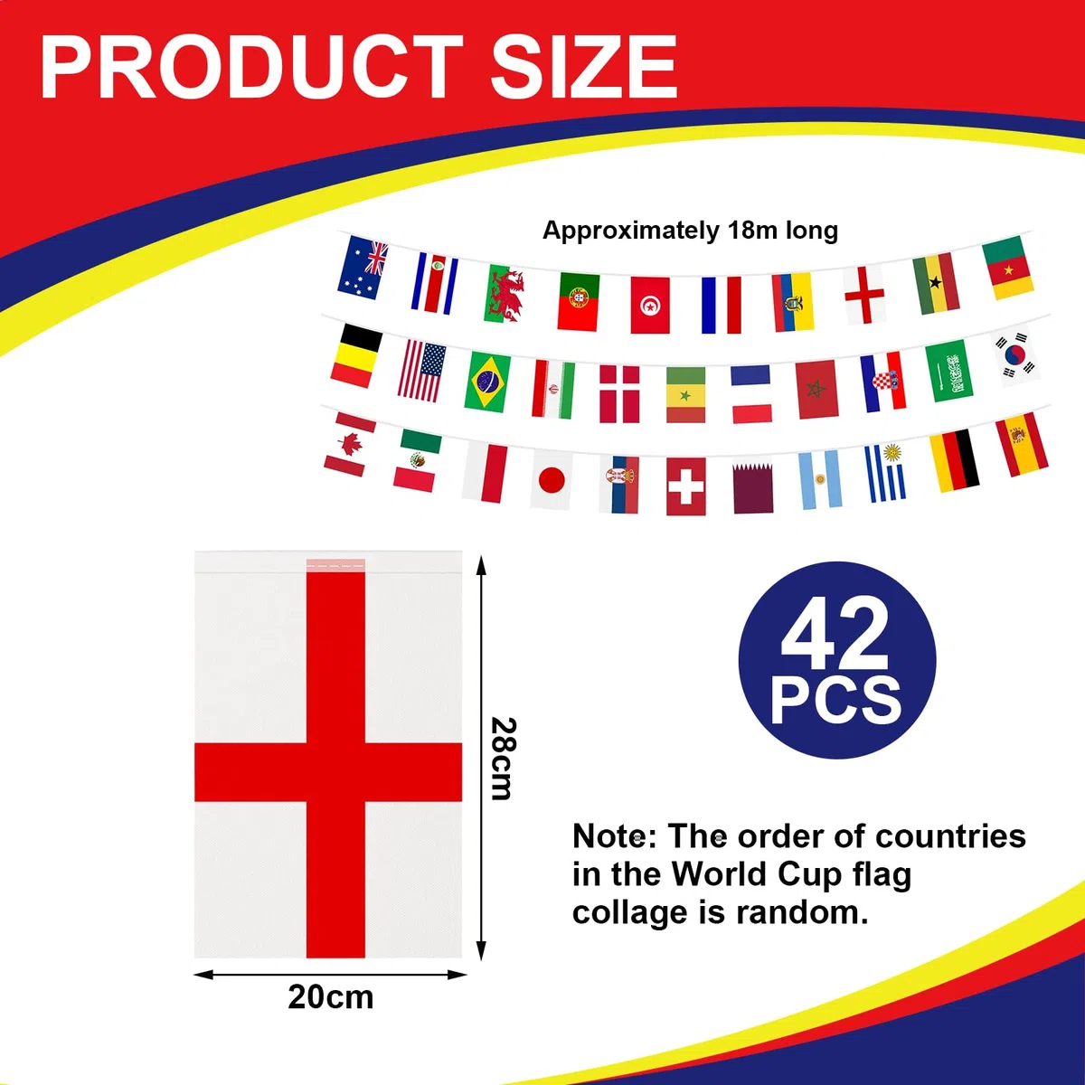 42 países banderines de banderas para la wm 2026, banderas de fútbol WM 2026, guirnalda de banderas del mundo para fiesta, banderas de 20 x 28 cm,