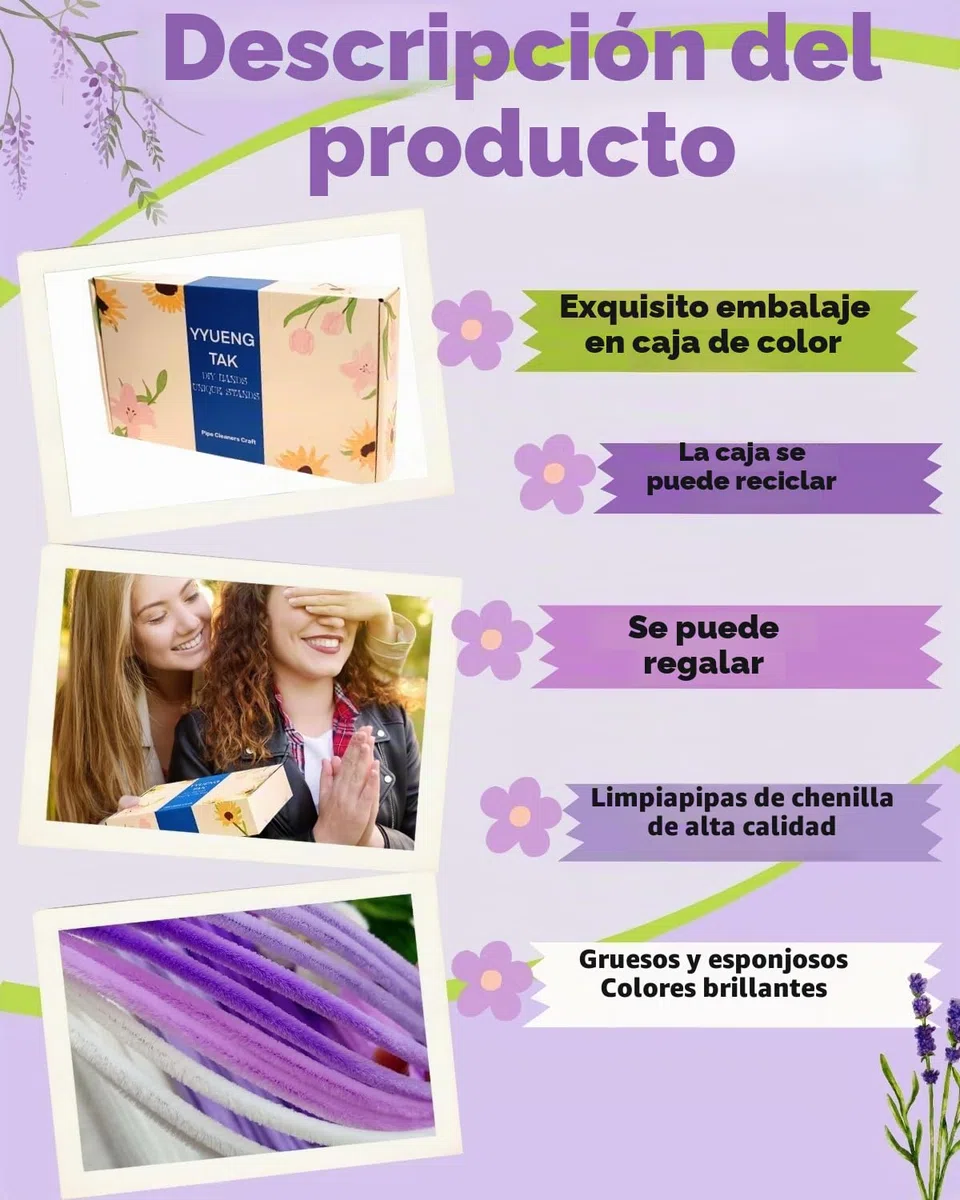350 piezas Limpiapipas Manualidades Púrpura,Set de Limpiapipas Flores, con Instrucciones y varios accesorios, para Regalos Artesanales y Decoración del Hogar,Pipe Cleaner Flower kit