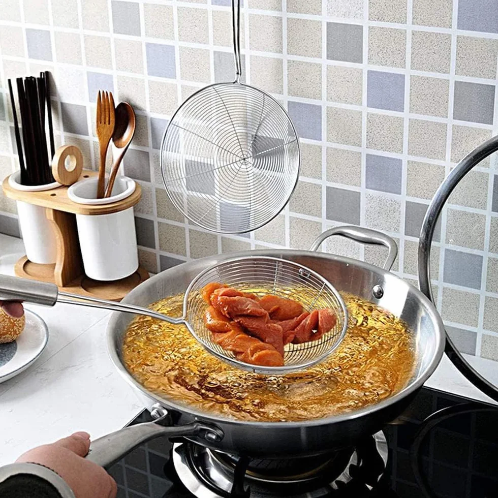 Araña Cocina Inox, 2 Piezas Colador de Acero Inoxidable, Cuchara de Tamis, Multi-Functional Fine Tamiz para los Residuos de Filtro con Filtro de Aceite