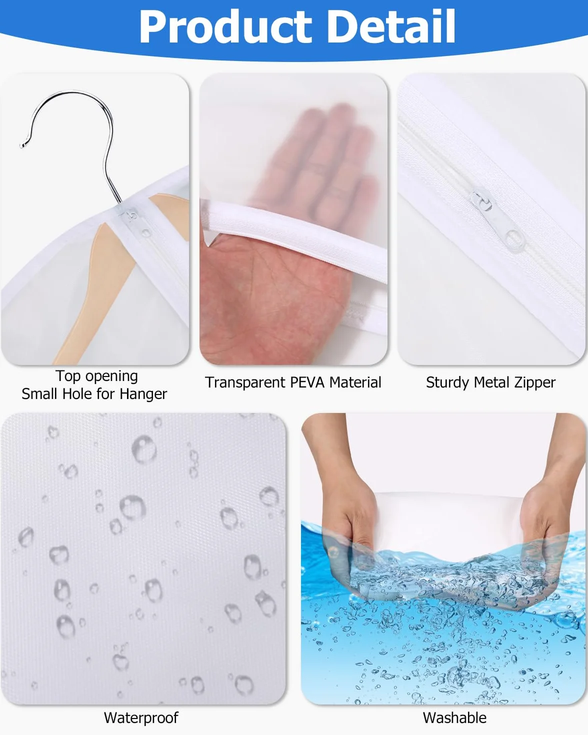 12 Fundas de Ropa, Fundas Armario Transparente 60 x 120/100/80 cm, Bolsas Guardar Antipolvo Impermeable Camisas, Noche, Blanco