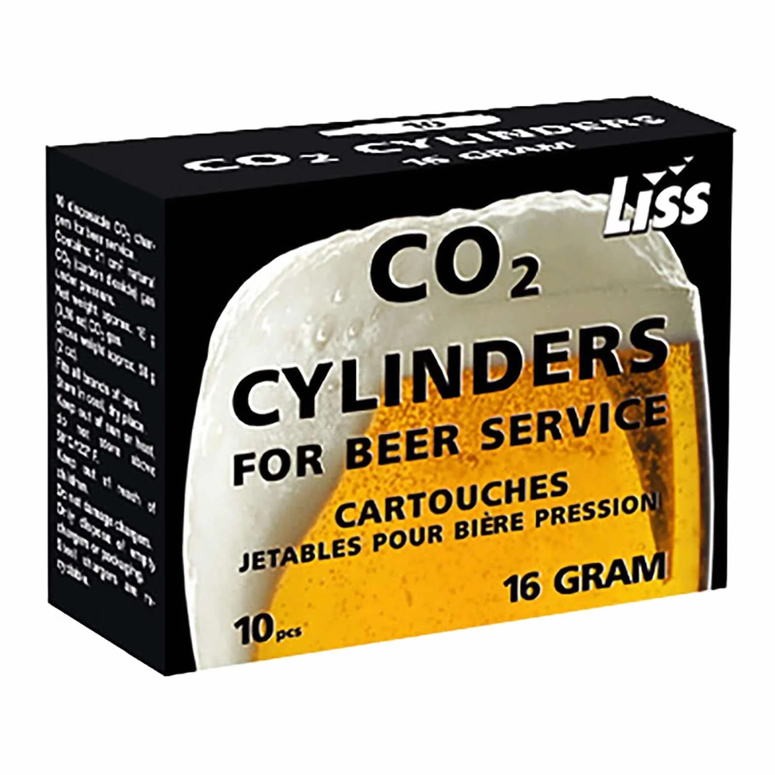 Liss Cartuchos para Tirador de Cerveza Recambio 10X16G CO2 (Cantidad: 10 uds, 16 g por cápsula, CO2 Apto para Alimentos)