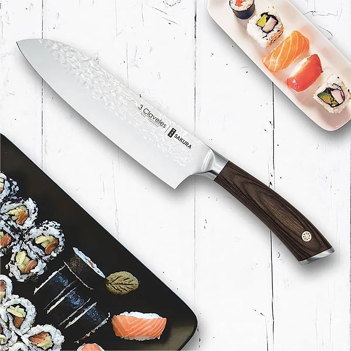 3 CLAVELES Cuchillo Forjado SANTOKU Sakura 01018 17