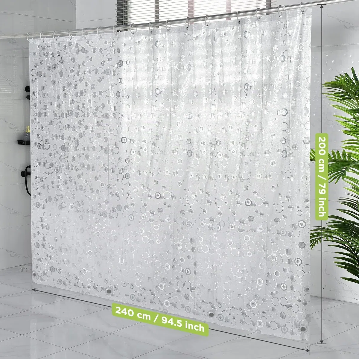 OTraki Cortina Ducha Pesada Larga 240x200cm Cortina de Baño Antimoho Impermeable Cortina Bañera EVA Translúcida Mate Shower Curtian con 16 Ganchos para Ducha o Bañera