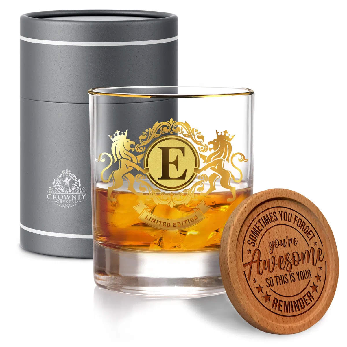 CROWNLY CRYSTAL® Regalo Para Novio Regalos Padre Regalos Para Adolescentes Regalos Originales Para Amigos Regalos Para Mi Novio Vasos Whisky Cristal Regalos Para Hombre Regalos Personalizados (E)