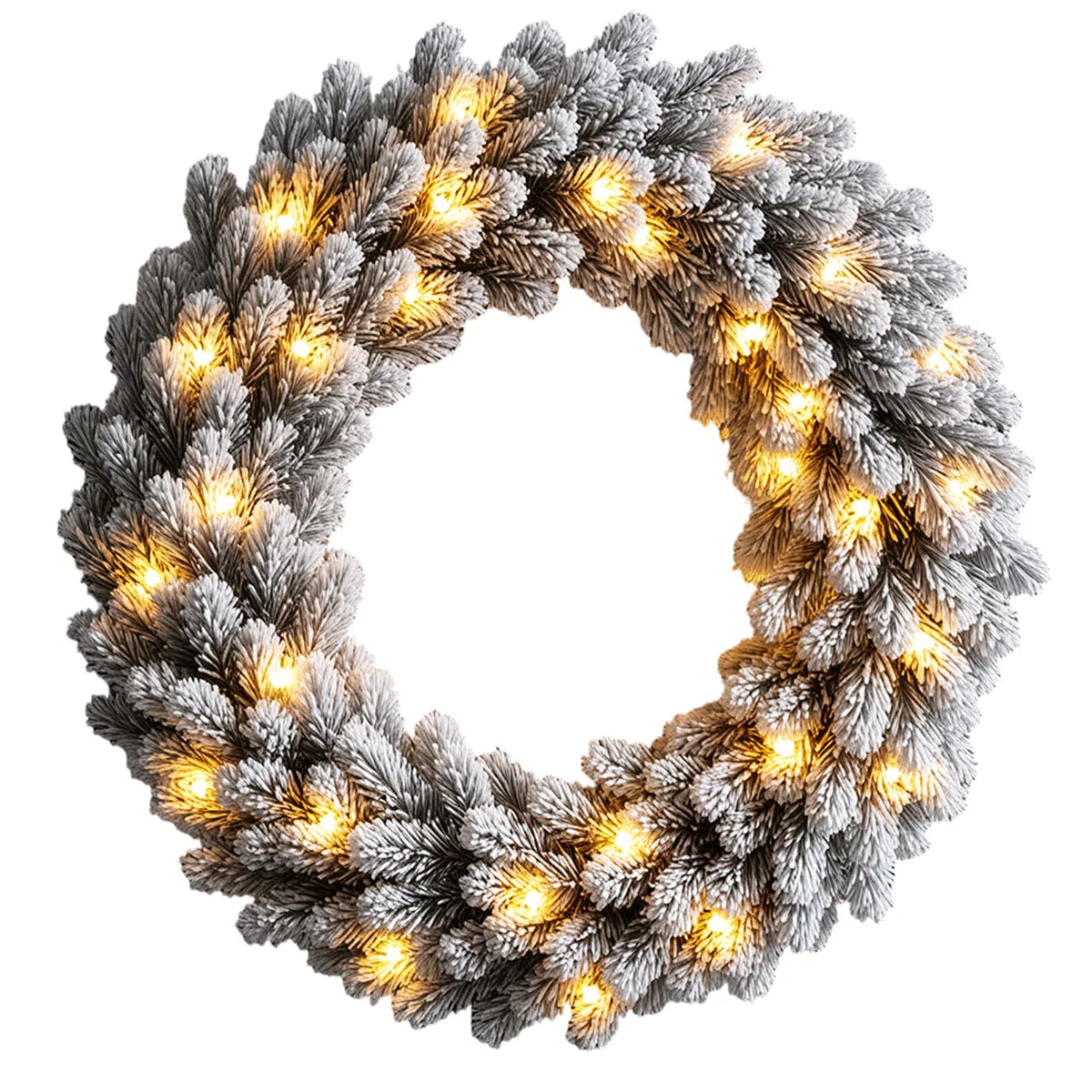 KOIUEYW Corona de 60cm para puerta de Navidad, corona de Navidad para la puerta principal con nieve artificial y LED, corona de adviento artificial creativa con luces, corona de Navidad artificial