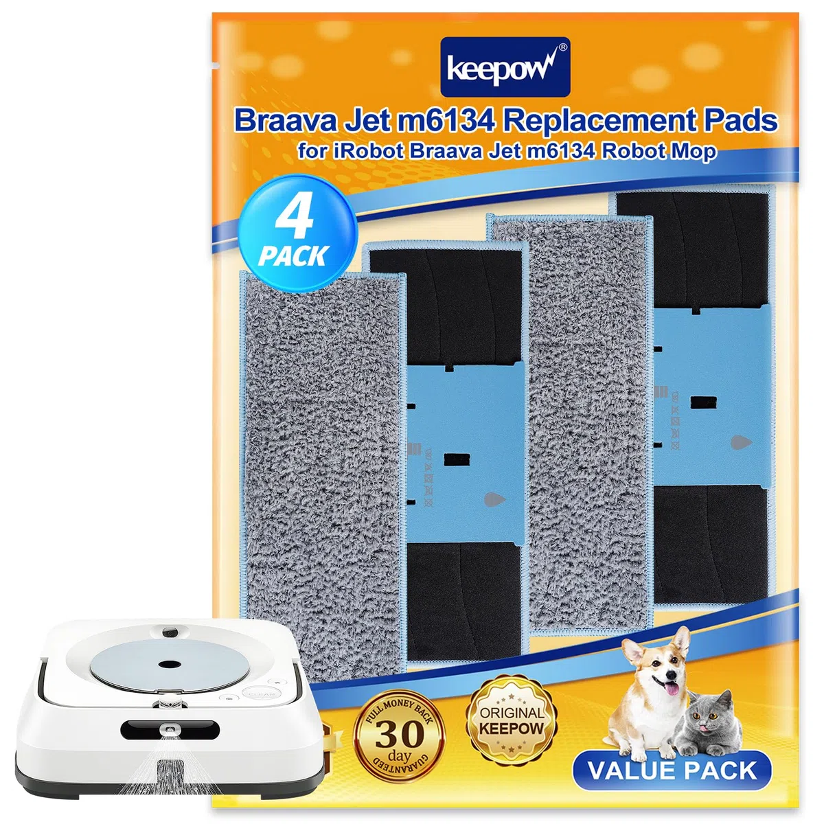 KEEPOW de 4 Paños Lavables para Fregar para iRobot Braava Jet M6134 Almohadillas de Mopa Húmedas, Braava Jet M6 Lavables y Reutilizables Almohadilla de Repuesto para Trapeador