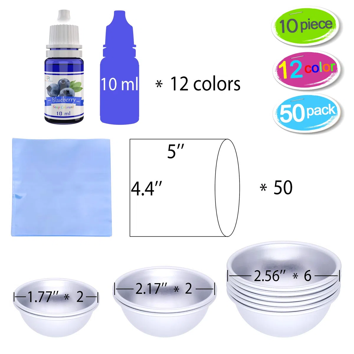 Molde de Bombas de Baño con Colorante Jabón, Bolsas Termocontraíbles - Bath Bomb Mold para la Fabricación de Bombas de Baño - Colorante de Bombas de Baño Líquido para Jabones de Bricolaje, Artesanías