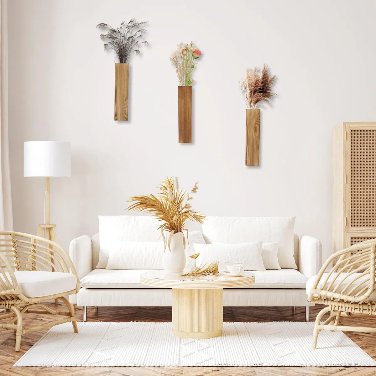HENGBIRD Jarrones de Pared de Madera Modernos para Plantas Interiores, Decoración del Hogar, 2,5 x 5,6 x 29,5 cm