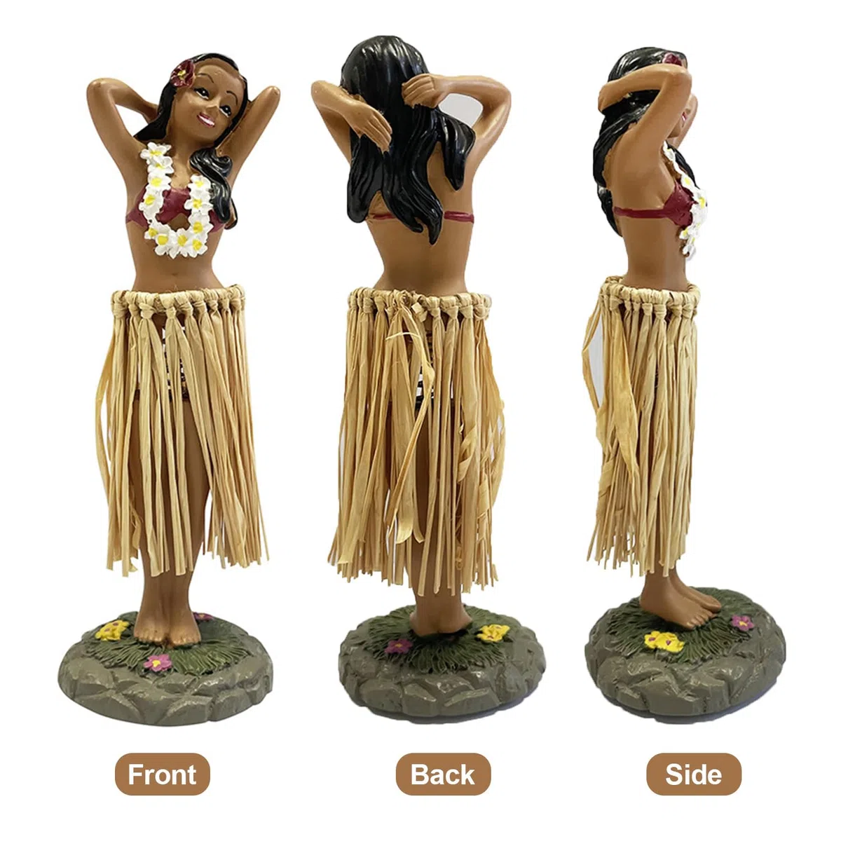 Figura Hawaiana de Niña, Muñeca Hawaiana de Resina para Salpicadero, Mini Muñeca de Tablero Hawaiiana, Adecuado para Automóviles, Estanterías, Adornos de Escritorio