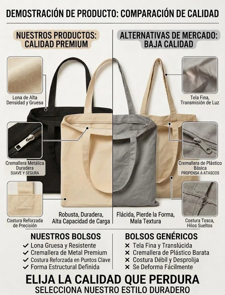Pack De 1/3/9 Bolsas de Tela Con Cremallera, BEIG/NEGRO 35X40+30CM Gruesa 12A – Tote Bag De Calidad Premiun Reutilizable para Universidad, Trabajo, Compras y DIY