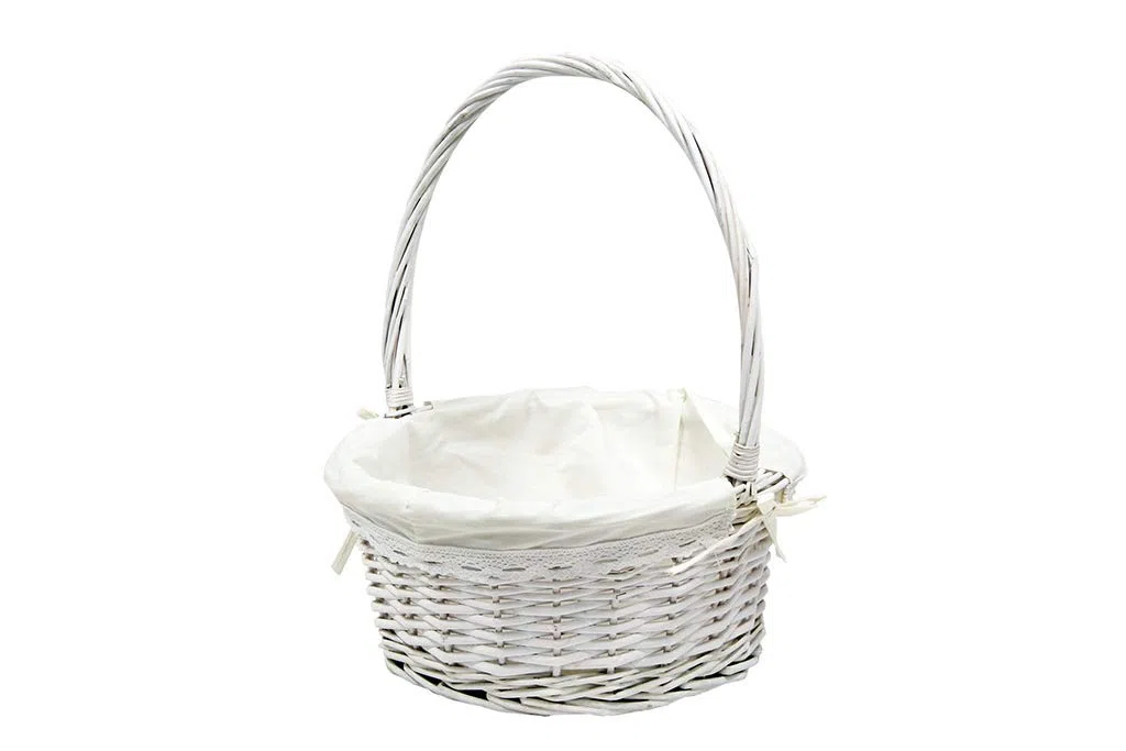 Canastilla Tela Blanca - Cesta de Mimbre Blanca para Comuniones, Bautizos, Flores, Decoración y Almacenaje - 30 * 30 * 37