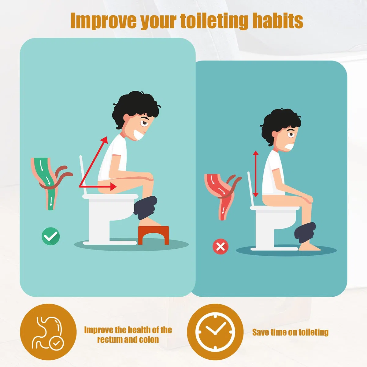 Taburete Fisiologico de Bambú para Adultos y Niños, Taburete Inodoro Plegable, Ergonómico Antideslizante Portátil Escalón para WC, contra Estreñimiento y Hemorroides