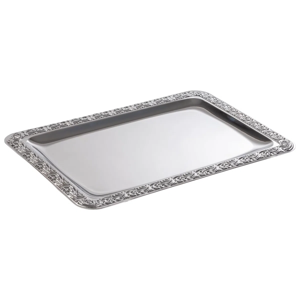 APS Bandeja de acero inoxidable con borde decorativo, 35 x 24 cm, rectangular