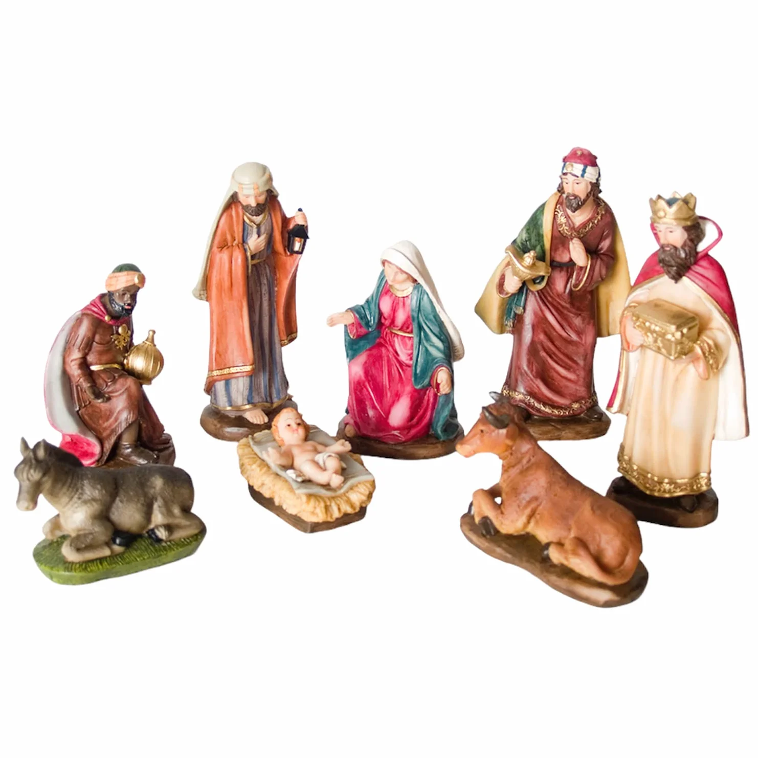 TIENDA EURASIA® Pack de Figuritas del Belen - Figuras de Resina para el Belen - Nacimiento de Navidad - 12 cm (46528 - Nacimiento 8 Piezas 12 cm)