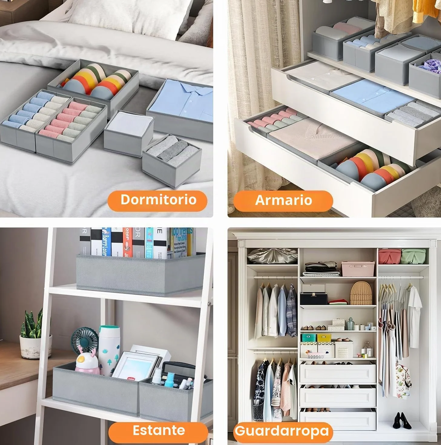 DIMJ Organizador Cajones Ropa Interior - Divisores de Cajones Juego de 15 Cajas Almacenaje Plegables de Tela Para Guardar Ropa, para Sujetadores, Calcetines, Cajas, Armario, Gris