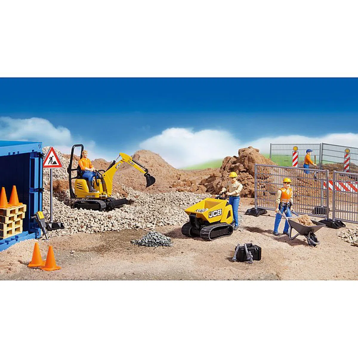 bruder 62007 - Accesorios Kit de construcción, vallas, señales y pilones - 1:16 Obras, Construcción de carreteras, Obras públicas, Vehículos de construcción, Juguetes