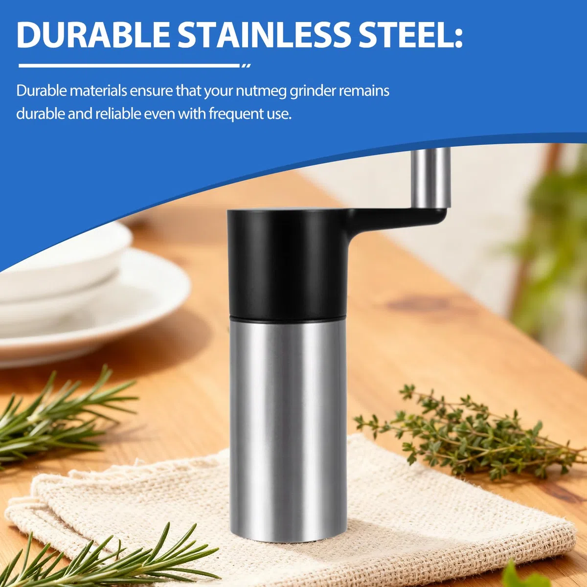 Molinillo de nuez moscada, 3 nueces moscadas, acero inoxidable con recipiente de almacenamiento y manivela para nuez moscada entera, habas tonka