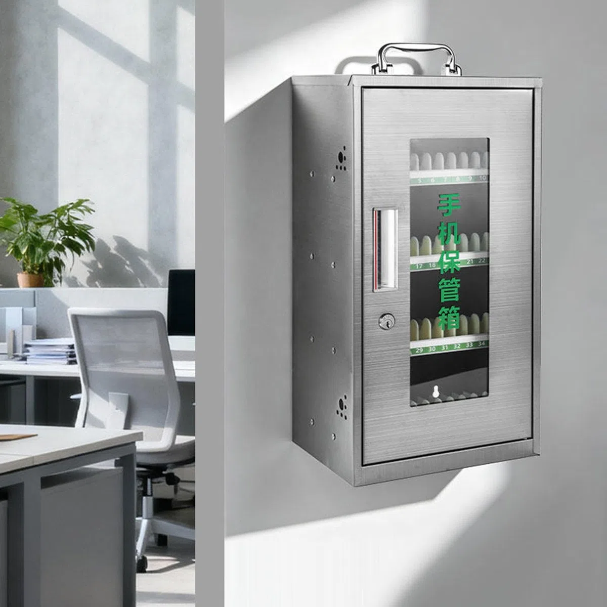 Caja De Almacenamiento De Acero Inoxidable para Teléfonos Móviles con Llave Montaje En Pared 12-72 Ranuras Armario para Teléfonos Móviles Taquilla Organizadora(36bits)