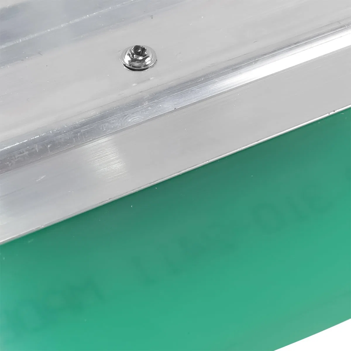 Raspador de tinta cuadrado de 20 cm con mango de aluminio para serigrafía, 75 durómetros, de goma, color verde, para aplicaciones manuales con máquinas gráficas y textiles.