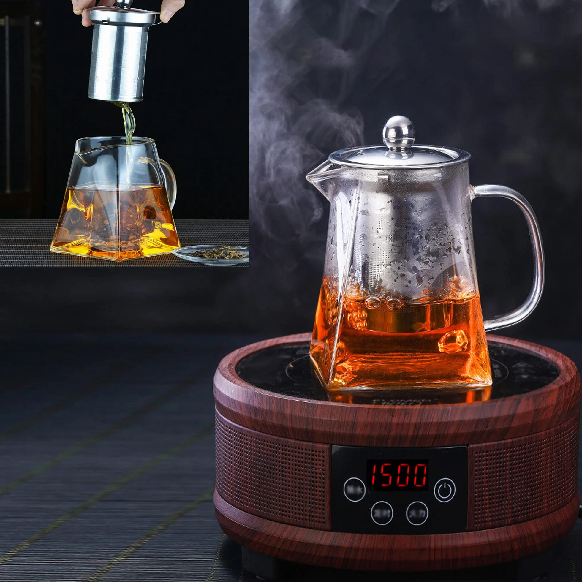 YUEMING - Tetera de cristal de 550 ml con filtro infusor de acero inoxidable resistente al calor, tetera de cristal para floración, té a granel