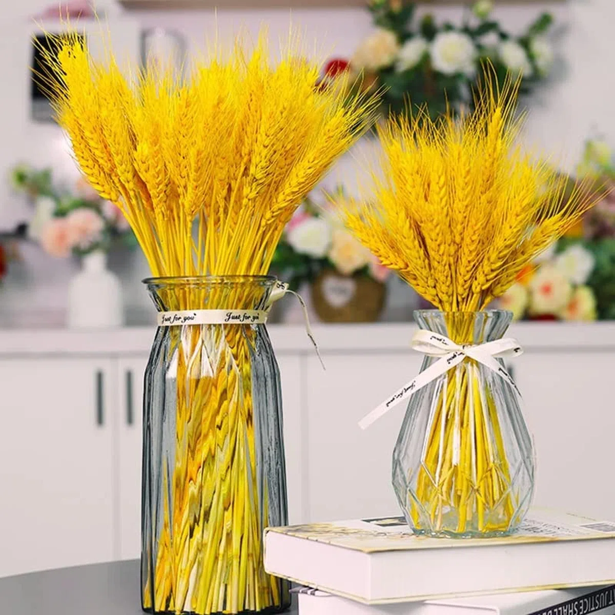 100pcs Flores de Trigo Seco Espigas de Trigo Secas Dried Flowers 45 cm Flores Secas Naturales Adecuado para Decoración de Chimeneas, Mesas, Decoración de Bricolaje y Más