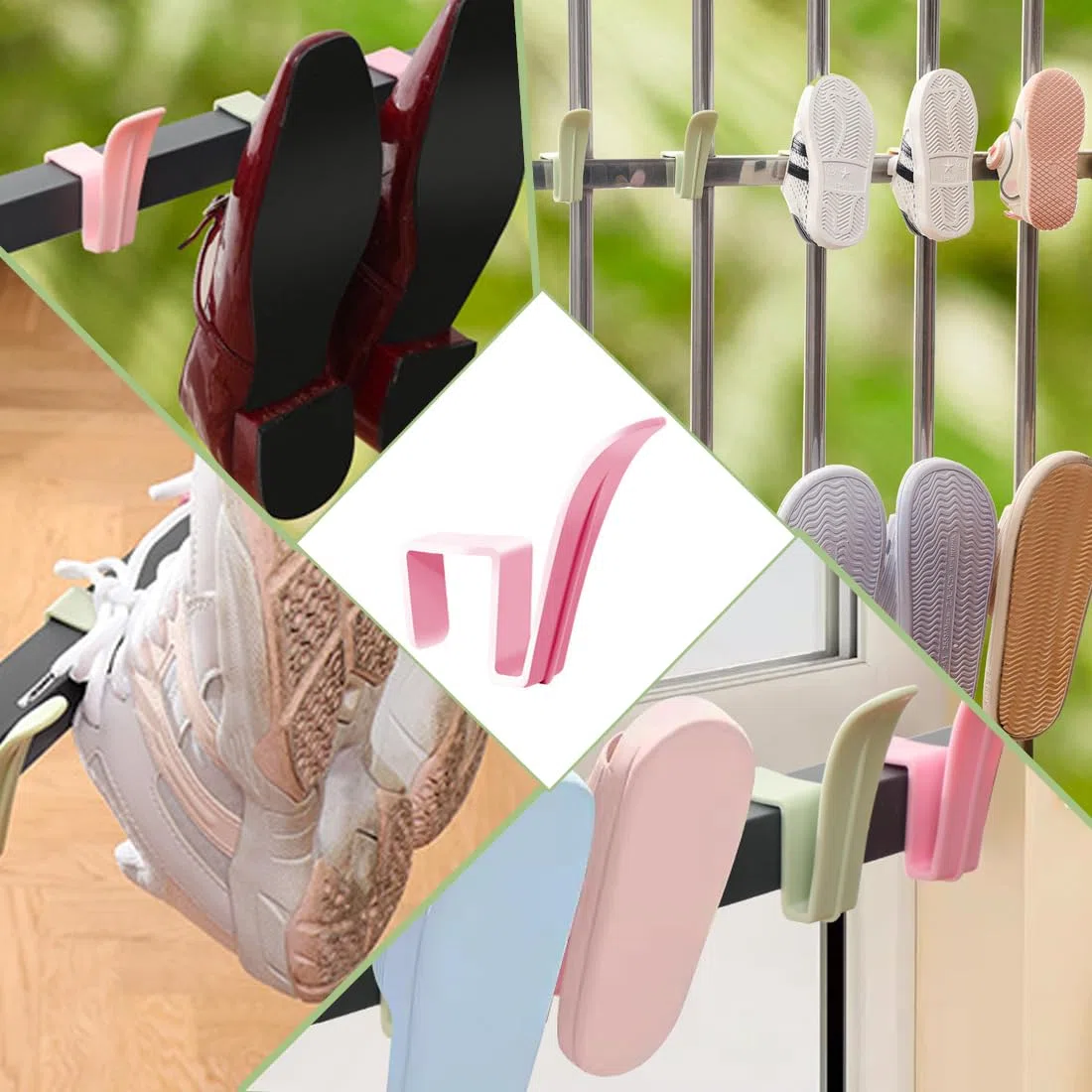 12 Ganchos para Colgar Zapatos de Plástico, Zapatero Colgante Multifuncional, Organizador para Secar Zapatos, Zapatero Pequeño, Apto para todo tipo de Calzado