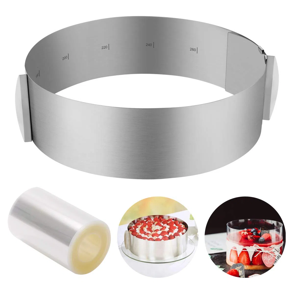 Molde Redondo Para Pasteles 16-30 cm Ajustable Aro Redondo Repostería con Acetato Reposteria Aro Con Escala Molde Redondo para Tarta Pastel Aros para Emplatar Anillo de Pastel Acero Inoxidable