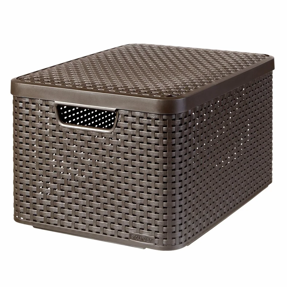 CURVER 205861 - Cesta con Tapa con Efecto Mimbre (tamaño Grande, Polipropileno)