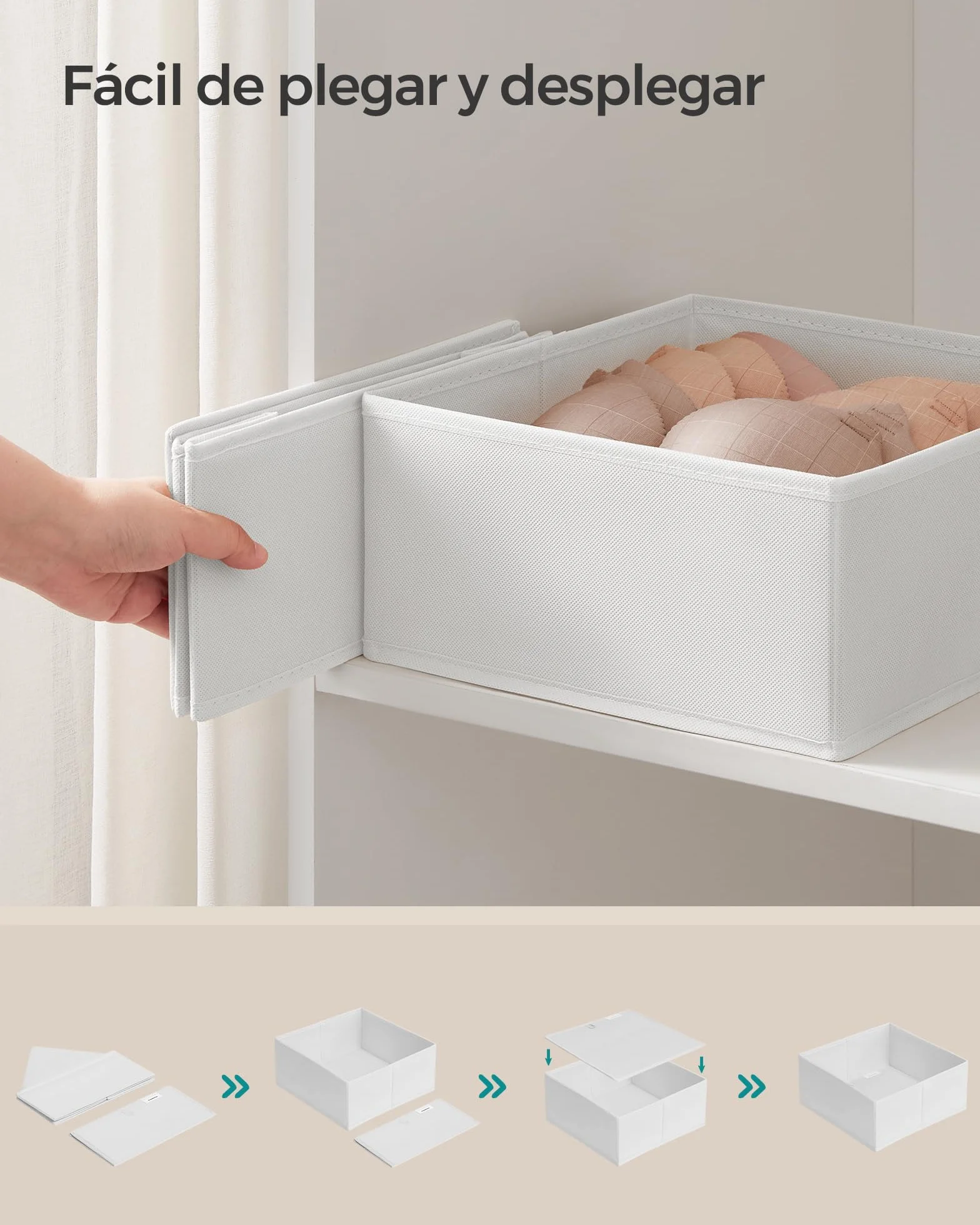 SONGMICS Separadores de Cajones, Organizadores de Tela Plegables, Juego de 12, Blanco Nube RDZ006W02